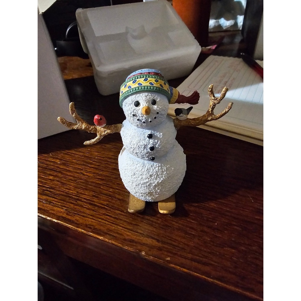 LEMAX Spooky Town Winter Fun Snowman Figurine With Bird and Skis 2000